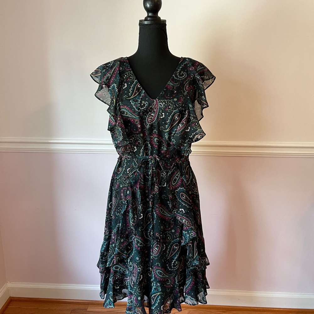 Tommy Hilfiger Black and Blue Ruffled Tiered Mini Dress